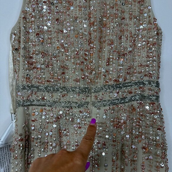 FLAW - NWT Mac Duggal Sequined High Neck Sleeveless Column Gown Nude 2 #A0187 - Picture 11 of 14